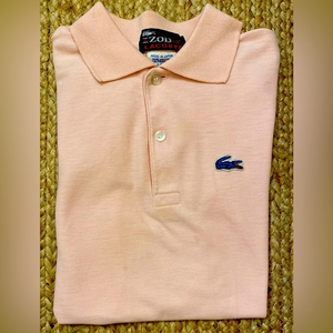Vintage Izod Lacoste Boy’s Size 16 Cotton Blend Lt Pink w/ Blue‎ Gator Knit Polo